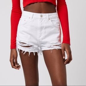 Top Shop Distressed White Mom Moto Shorts